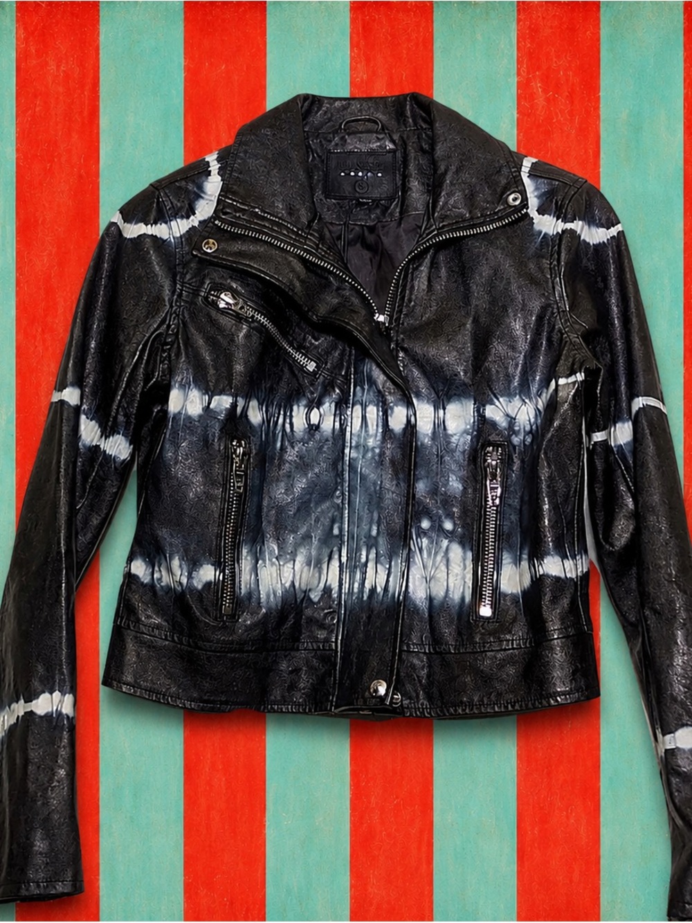 Blank NYC Black Pleather Tie-Dye Moto Jacket